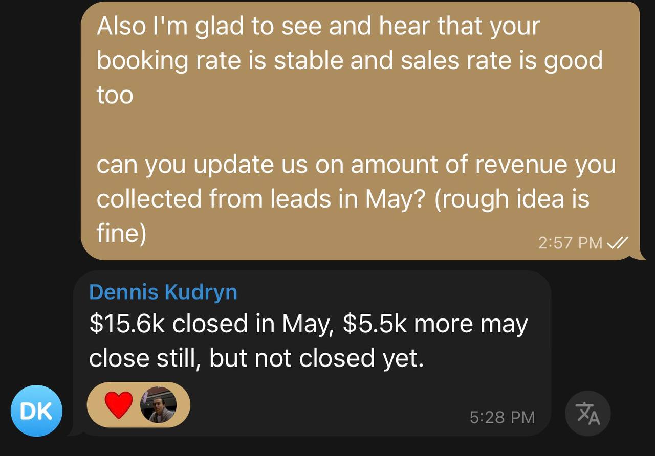 Client message from Dennis Kudryn