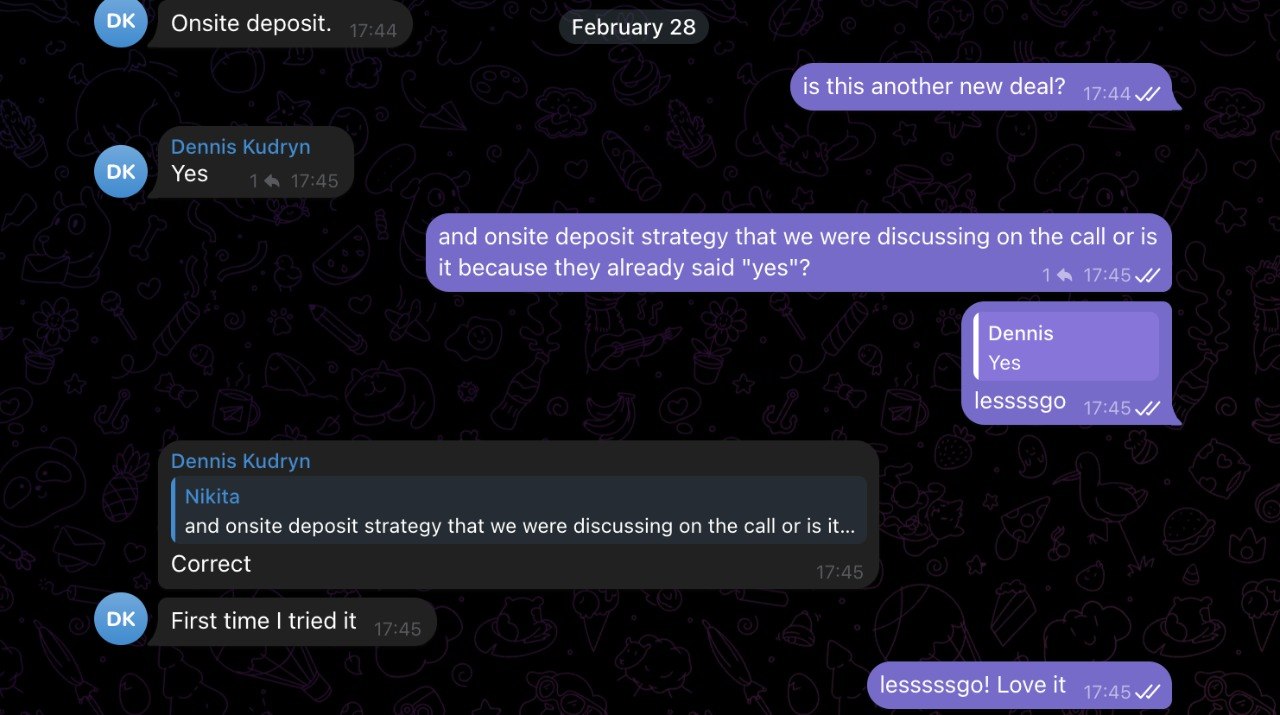 Client message from Dennis Kudryn about revenue