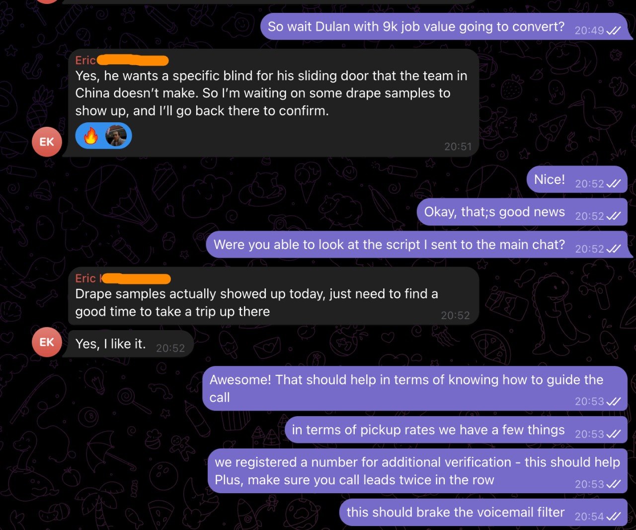Client message from Eric about leads